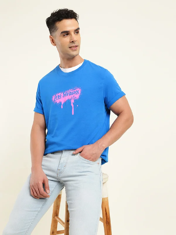 Single-shoulder Neck Design Men's Brand Logo Oversized T-Shirt