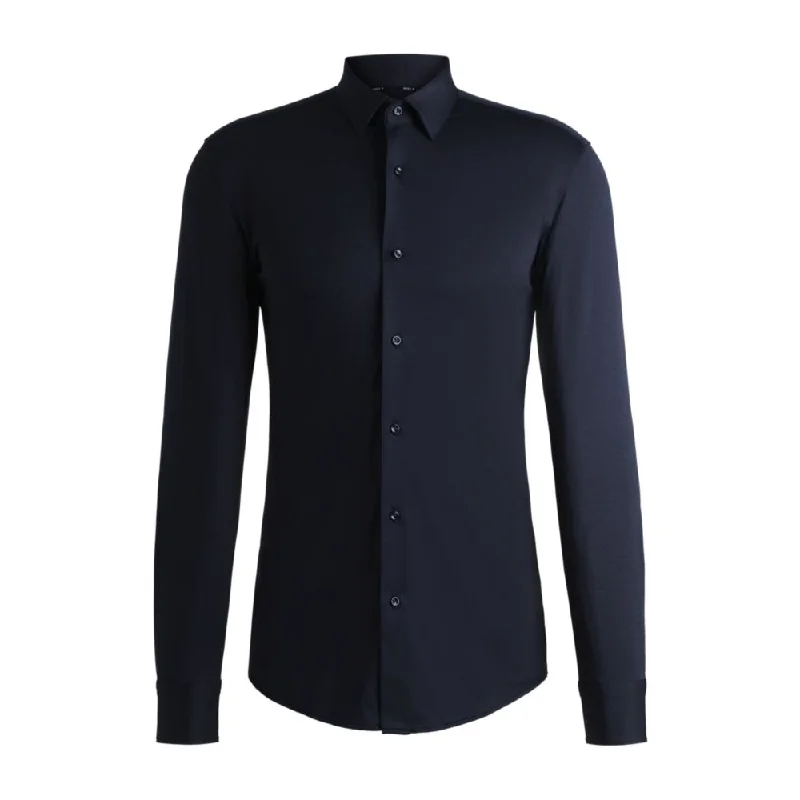 Noble Temperament Slim-fit shirt in melange performance-stretch jersey