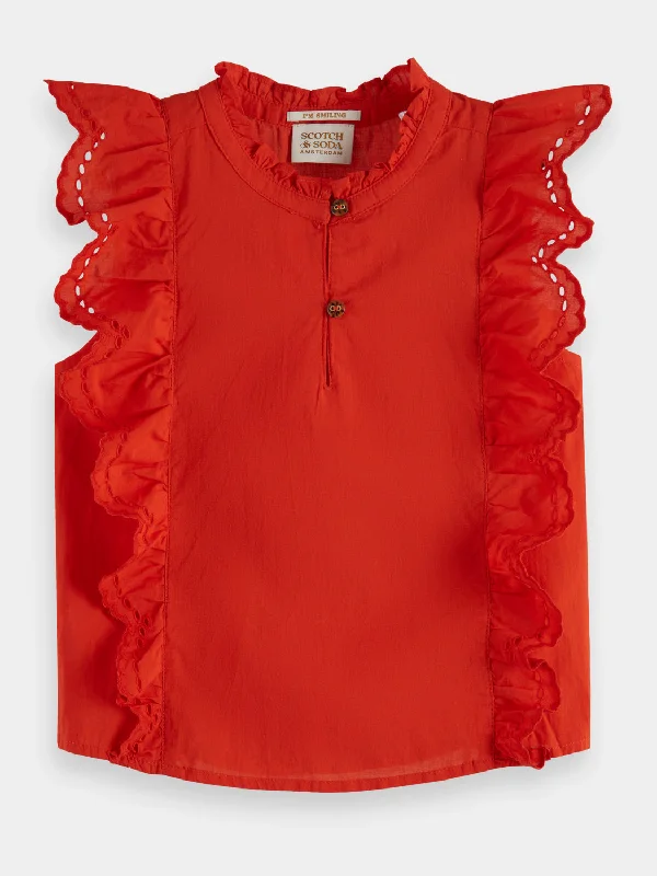 Kids - Sleeveless broderie anglaise top
