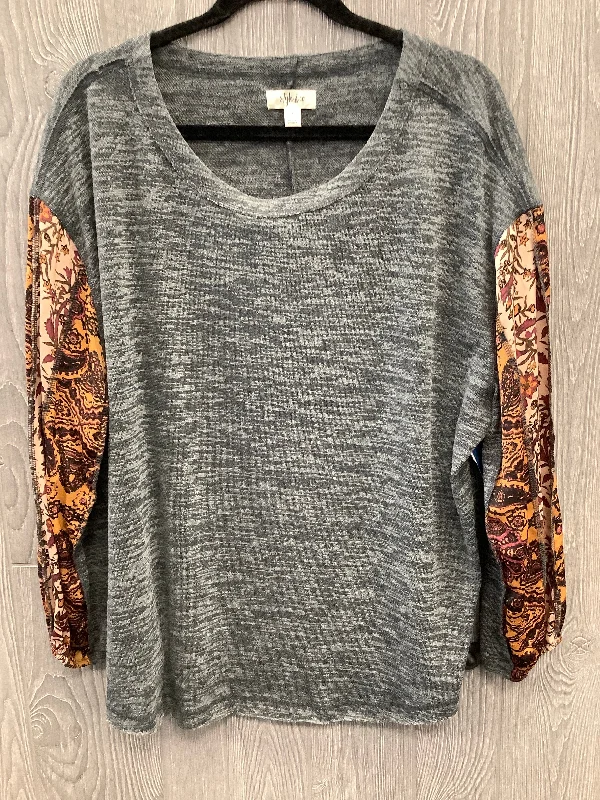 Relaxed Fit Top Long Sleeve By Style And Company In Grey, Size: 2x