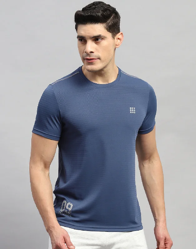 American Style Men Blue Solid Round Neck Half Sleeve T-Shirt