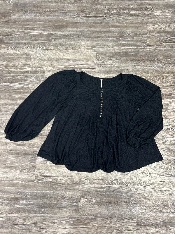 Trendy Comfort Wear Top Long Sleeve By Free People In Black, Size: M