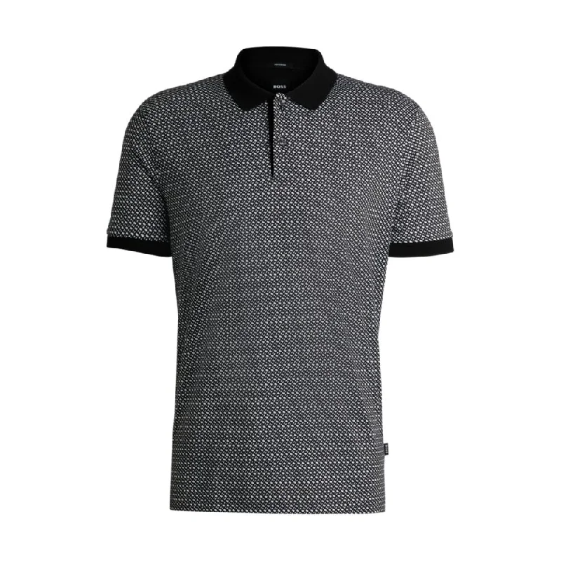 Mercerized-cotton polo shirt with two-tone monogram print