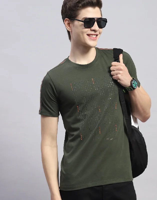 Comfy Chic Wear Men Olive Printed Round Neck Half Sleeve T-Shirt