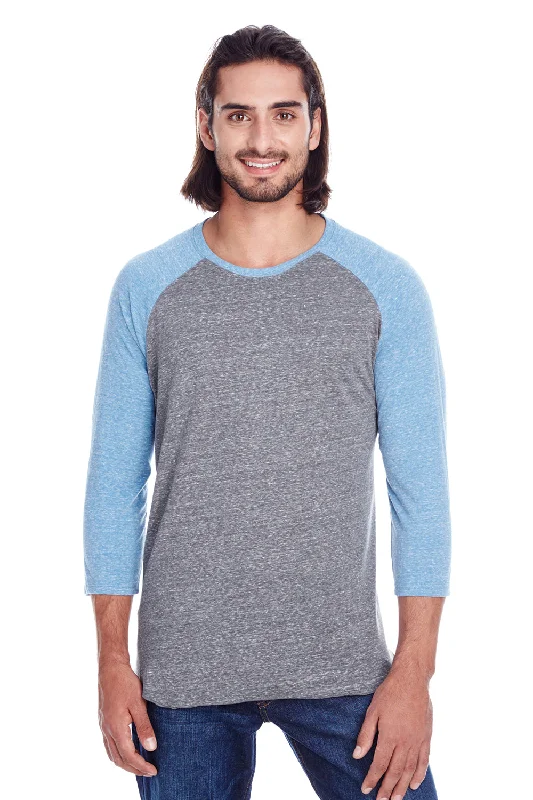 Diamond Series Threadfast Apparel Mens 3/4 Sleeve Crewneck T-Shirt - Grey/Royal Blue