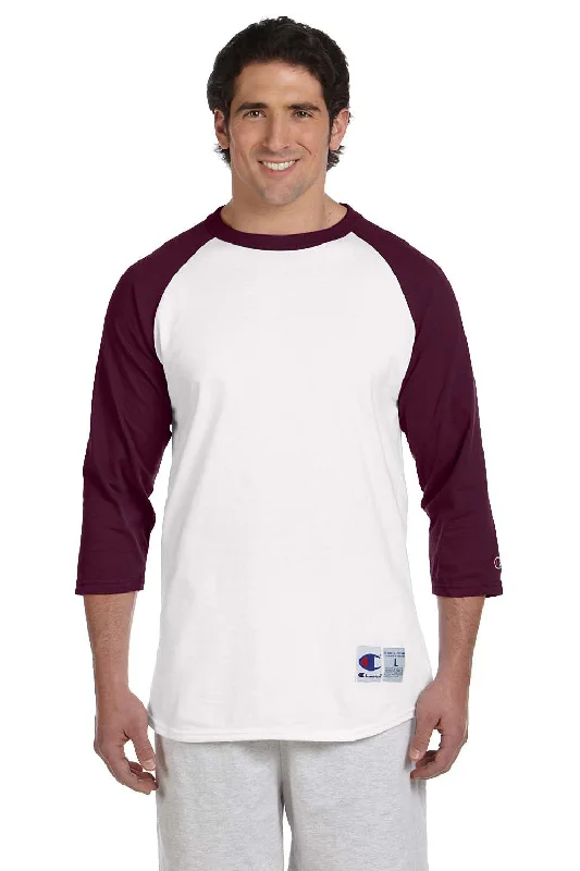 Weekend Style Champion Mens 3/4 Sleeve Crewneck T-Shirt - White/Maroon