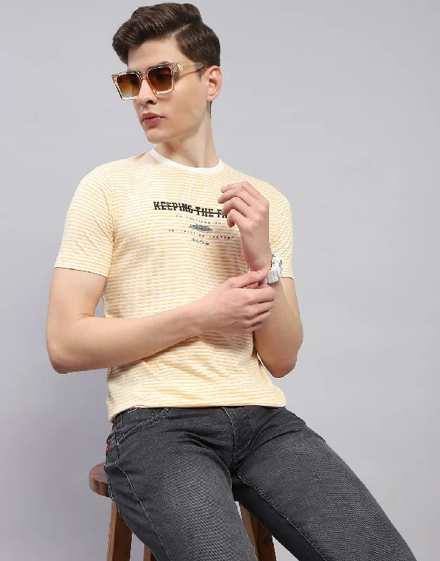 Breezy Comfort Men Yellow Printed Round Neck Half Sleeve T-Shirt