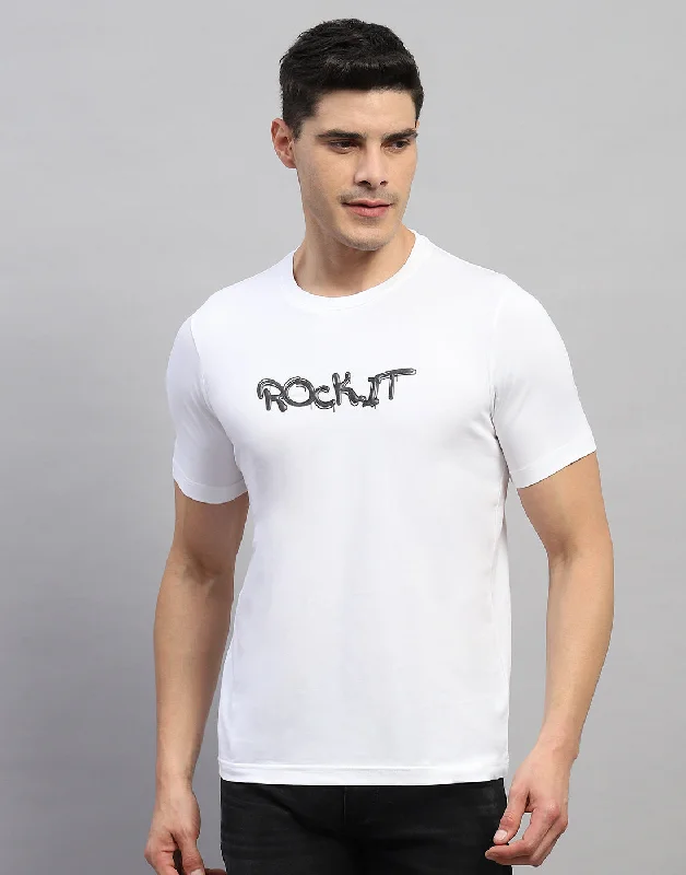 Romantic Data Men White Solid Round Neck Half Sleeve T-Shirt