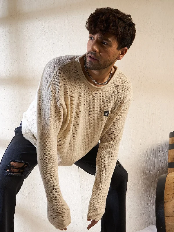 Cozy Fashion Trends Sand Sheer Longsleeves Knitted Tshirt