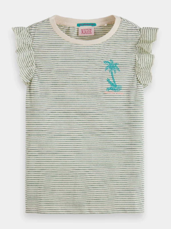 Kids - Ruffle detail lurex stripe t-shirt