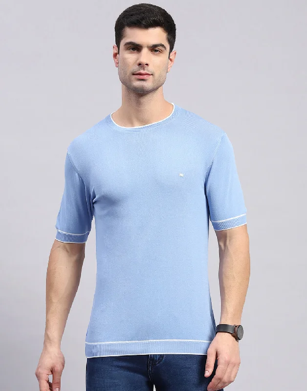 Relaxed Wear Men Blue Solid Round Neck Half Sleeve T-Shirt