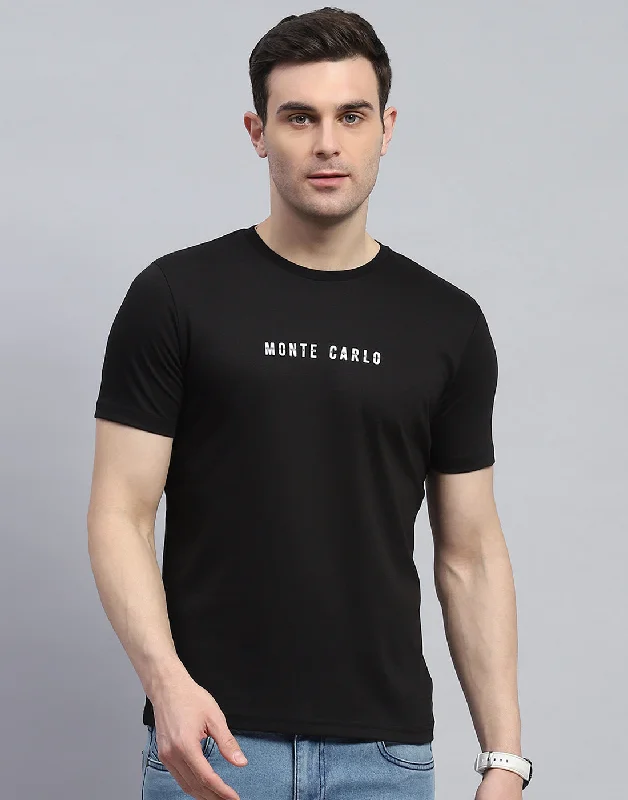 Simple Solid Color Men Black Solid Round Neck Half Sleeve T-Shirt