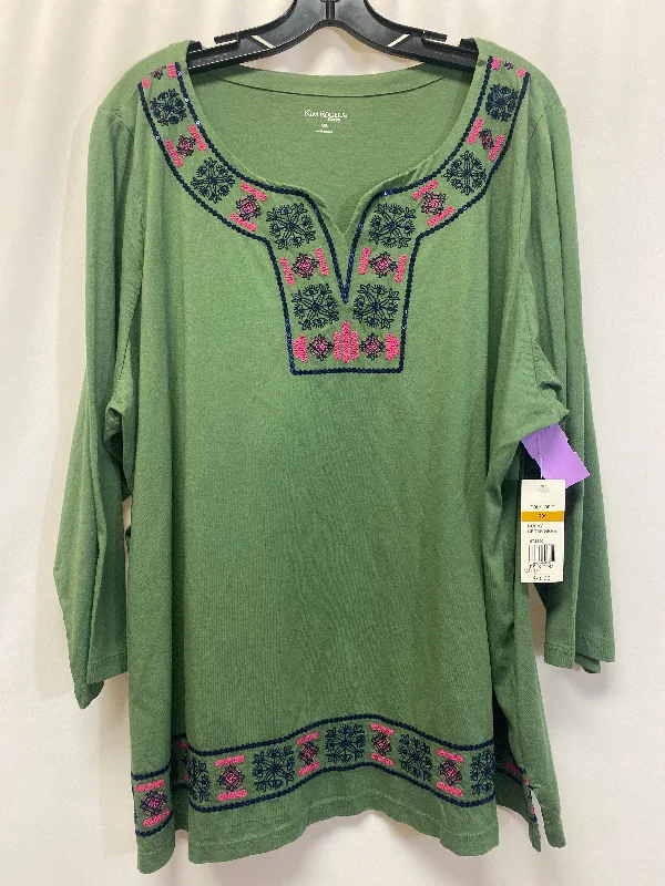 Multifunctional Style Green Top Long Sleeve Kim Rogers, Size 3x