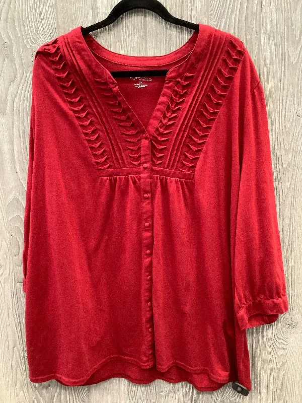 Relaxed Dresses Top 3/4 Sleeve By Kim Rogers In Red, Size: 3x