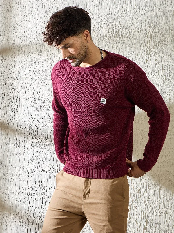 High-end Customization Mauve Sheer Long Sleeve Knitted T-shirt