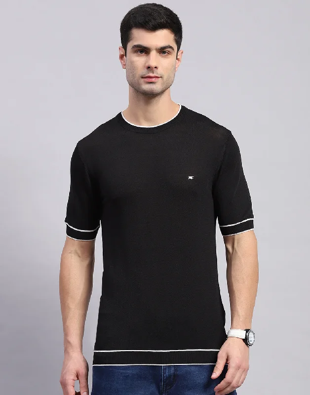 Fresh Comfort Men Black Solid Round Neck Half Sleeve T-Shirt