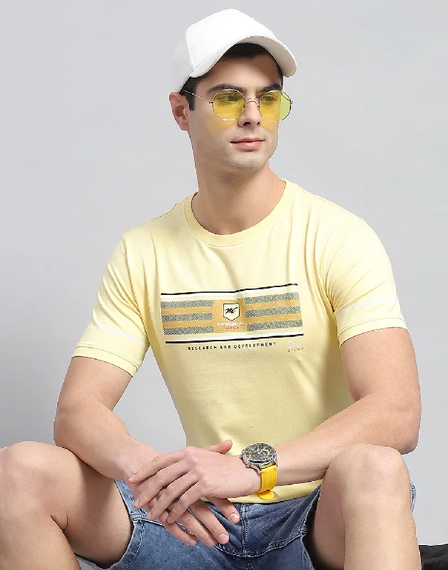 Body Design Men Yellow Printed Round Neck Half Sleeve T-Shirt