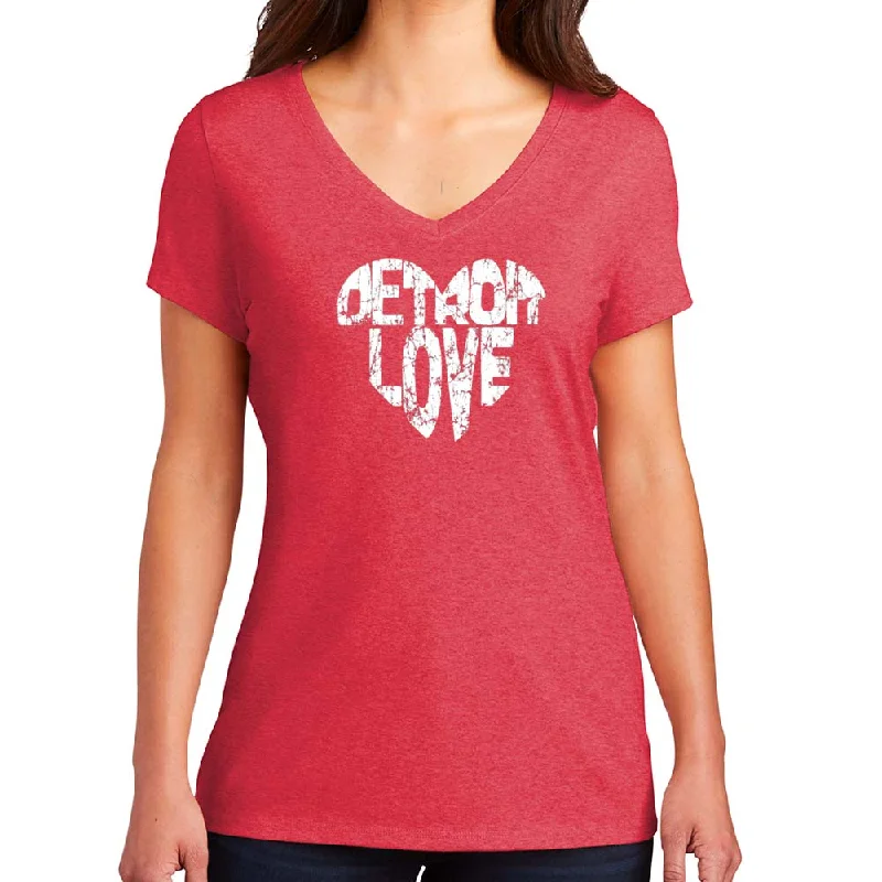 Luxury Customization Ladies Relaxed V-neck Detroit Love T-shirt - Triblend Red