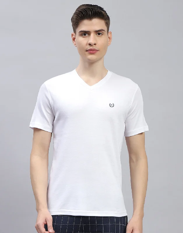Urban Style Men White Solid V Neck Half Sleeve T-Shirt