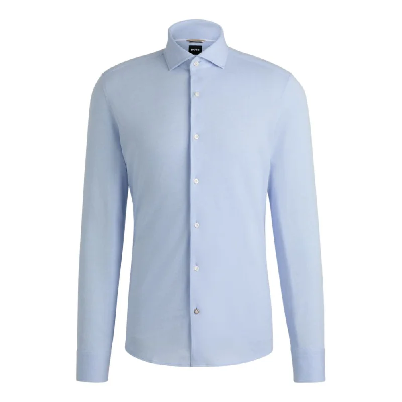 Casual-fit shirt in jacquard-patterned cotton jersey