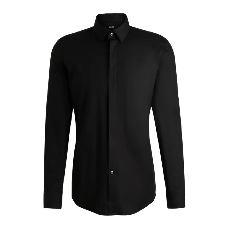 Slim-fit shirt in easy-iron stretch-cotton poplin