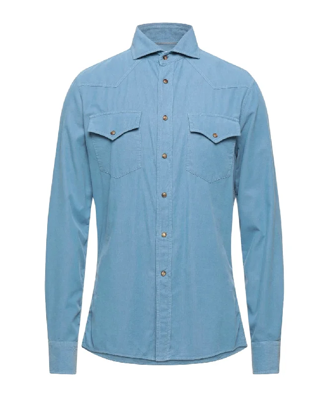Comfortable Tops Brunello Cucinelli Western Corduroy Light Blue Casual Shirt