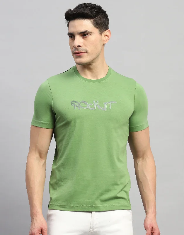 Lazy Home Men Green Solid Round Neck Half Sleeve T-Shirt