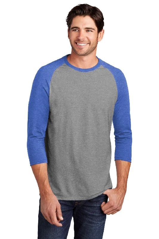 Relaxed Tops District Mens Perfect Tri 3/4 Sleeve Crewneck T-Shirt - Grey Frost/Royal Blue