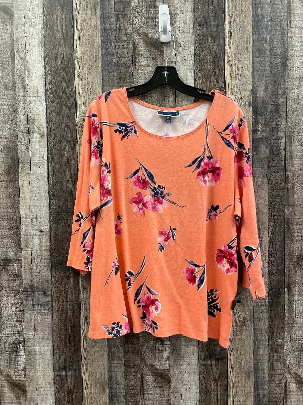 Classic Color Floral Print Top 3/4 Sleeve Karen Scott, Size 2x