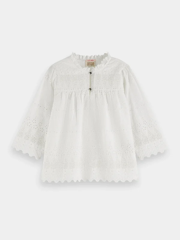 Kids - Ruffled broderie anglaise blouse