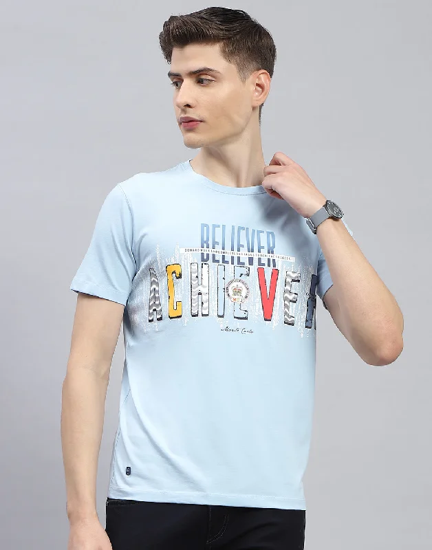 Comfortable down Men Blue Printed Round Neck Half Sleeve T-Shirt