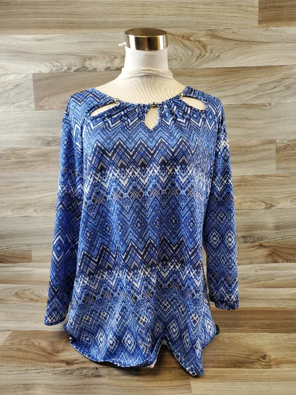 Fresh And Simple Top 3/4 Sleeve Basic By Notations In Blue, Size: Xl