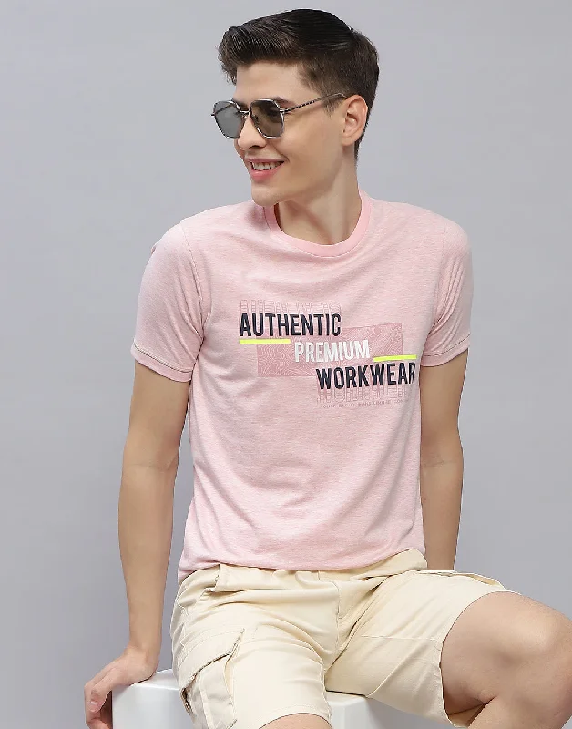 Ultra-lightweight Men Pink Printed Round Neck Half Sleeve T-Shirt