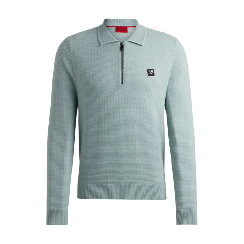 Zip-neck knit polo with stacked logo