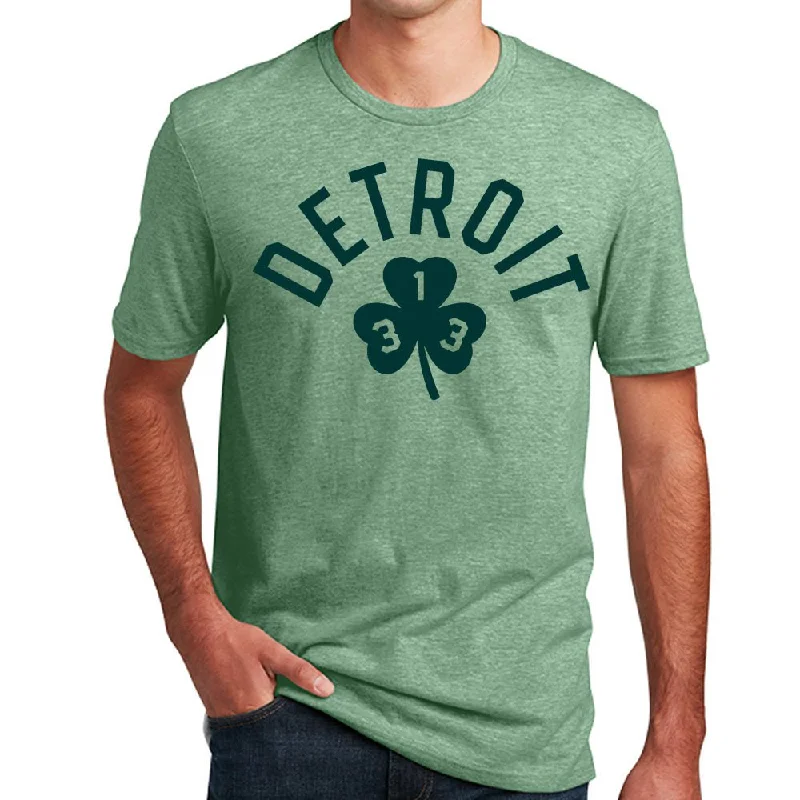 Sweet Breath Mens Detroit 313 Shamrock St. Patrick's Day T-shirt (Heather Sage Green)