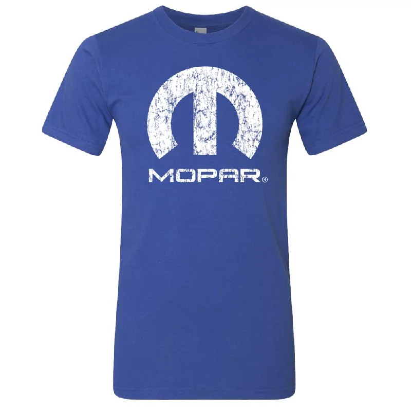 Fashion And Simplicity Mens Mopar Logo Distressed T-shirt (Royal Blue)
