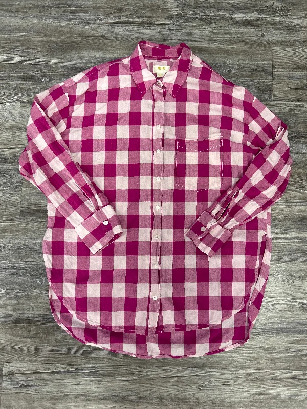 Fashionable And Versatile Top Long Sleeve By Maeve In Plaid Pattern, Size: M