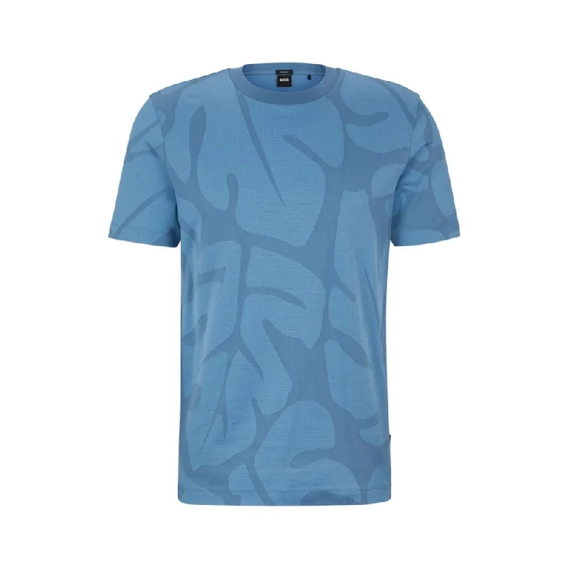 Comfortable Lounge Wear Cotton T-shirt with two-tone monstera-leaf pattern