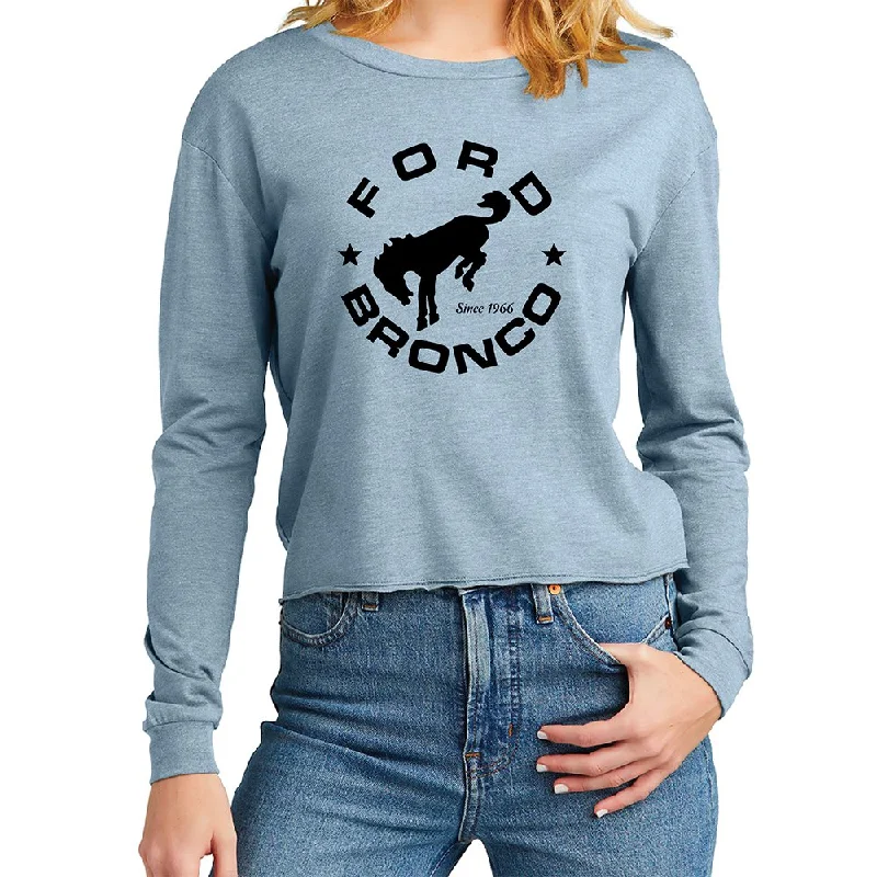 Design Trend Ladies Midi Ford Bronco Circle Longsleeve - Flint Blue Heather