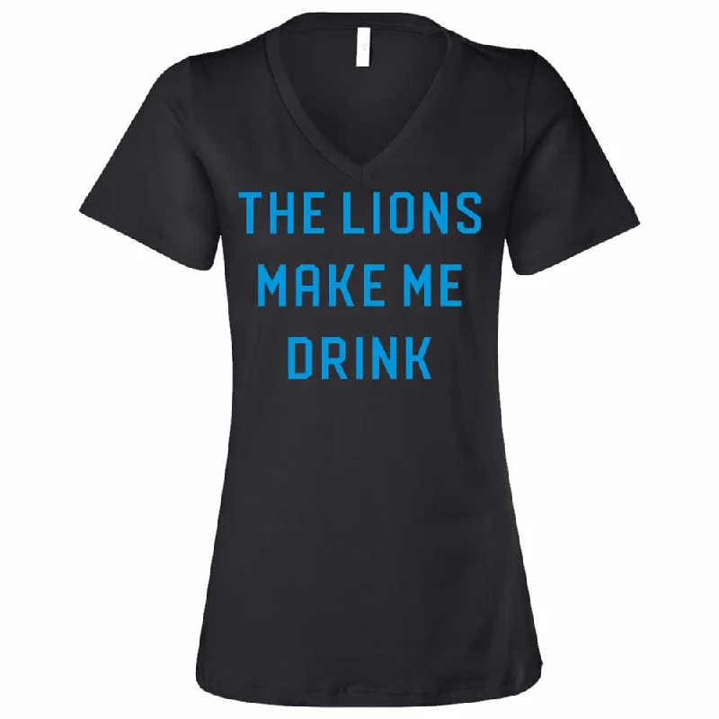 Fresh And Fashionable Ladies Relaxed V-neck The Lions Make Me Drink T-shirt - Heather Black