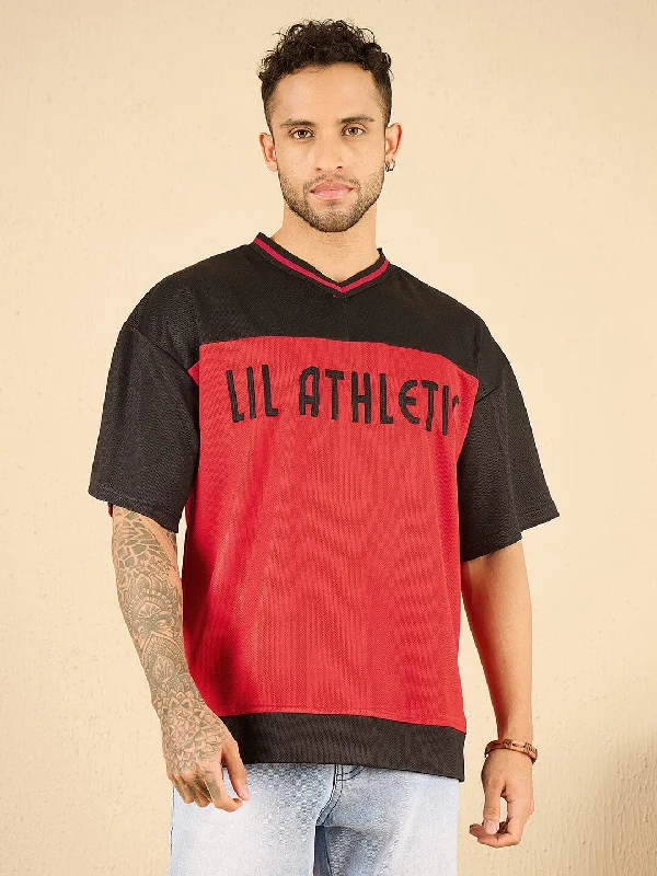 Unique Design Black And Red Active Mesh Tee