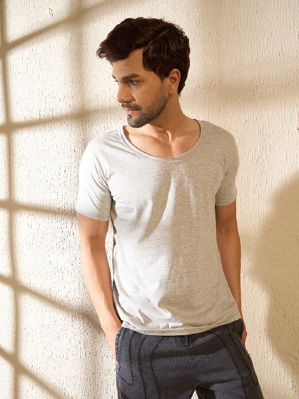 Soft Style Grey Deep Scoop Neck Tshirt