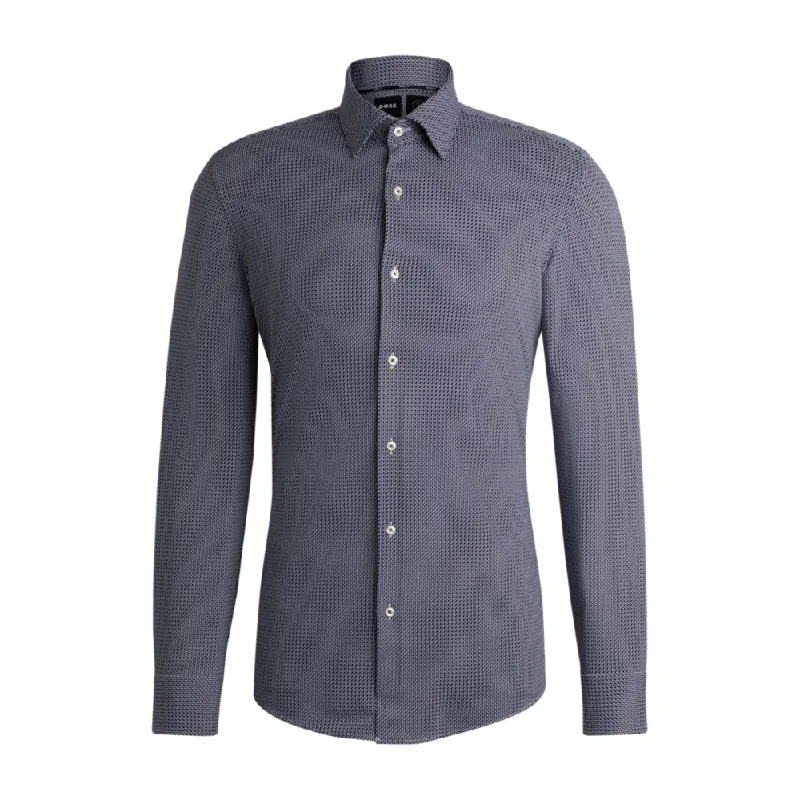 Slim-fit shirt in geometric-print performance-stretch material