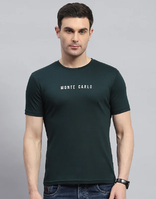 Celebrity Style Men Green Solid Round Neck Half Sleeve T-Shirt