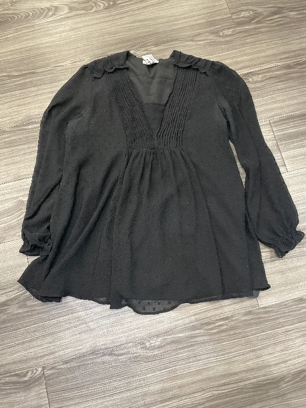Relaxed Dresses Top Long Sleeve By Indigo Soul In Black, Size: L