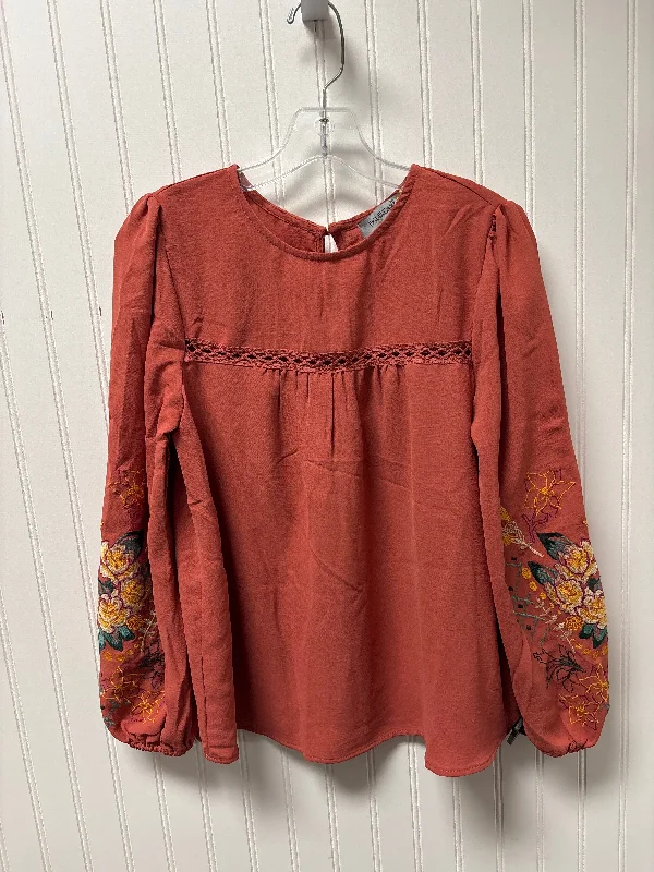 Soft Relaxation Wear Top Long Sleeve By Figuero & Flower In Orange, Size: S