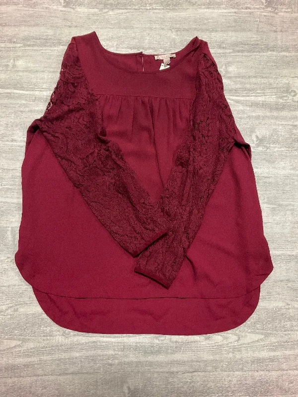Soft Fabric Looks Top Long Sleeve By Dressbarn In Maroon, Size: L
