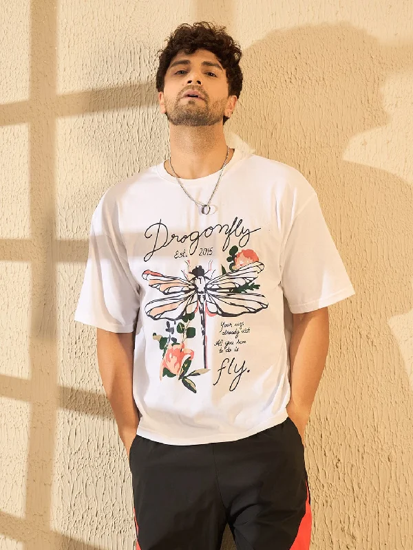 Personalized Wear White Dragon Fly Oversized Graphic Tshirt