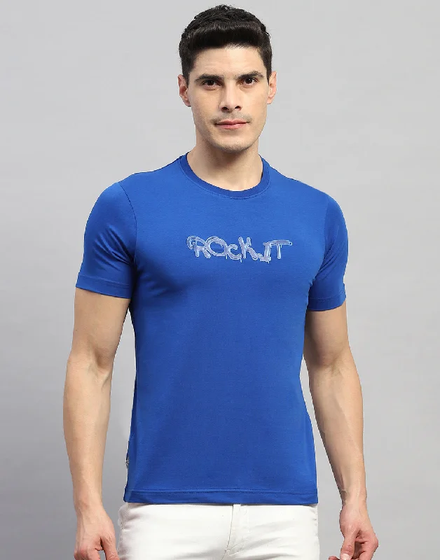 Breathable Design Men Blue Solid Round Neck Half Sleeve T-Shirt