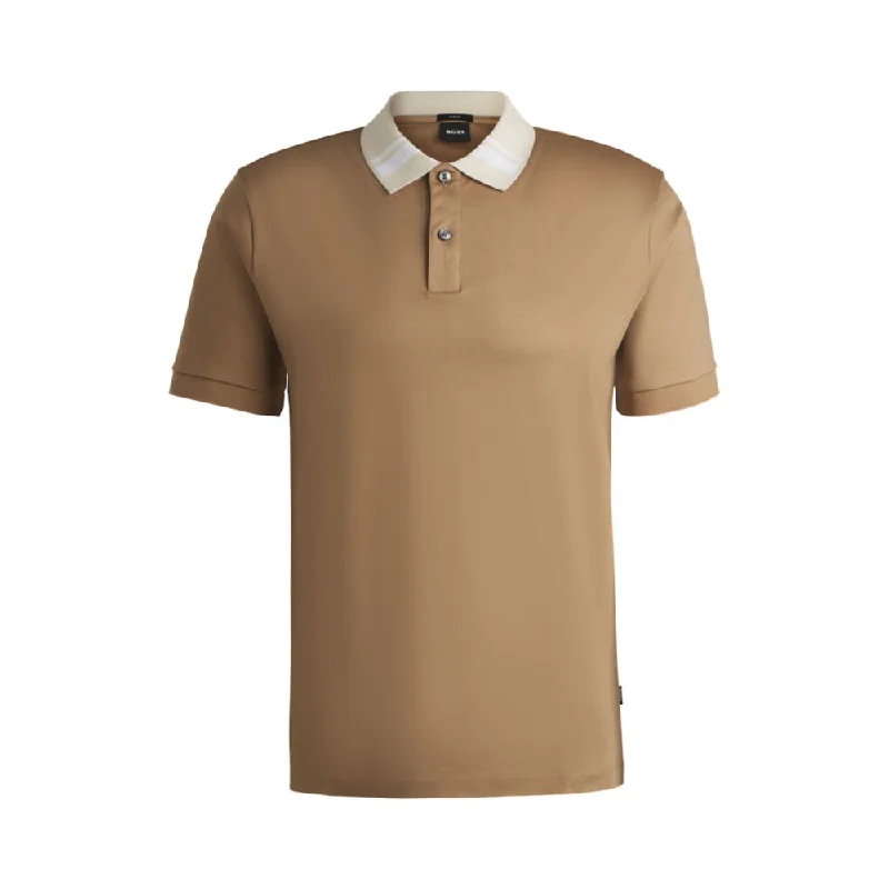 Warm Chic Mercerized-cotton slim-fit polo shirt with collar stripes